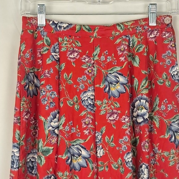 Vintage 80s FRANK SAVAGE 4 Red Floral Rayon Pants Pleated High Waist Tapered Leg - Picture 2 of 7